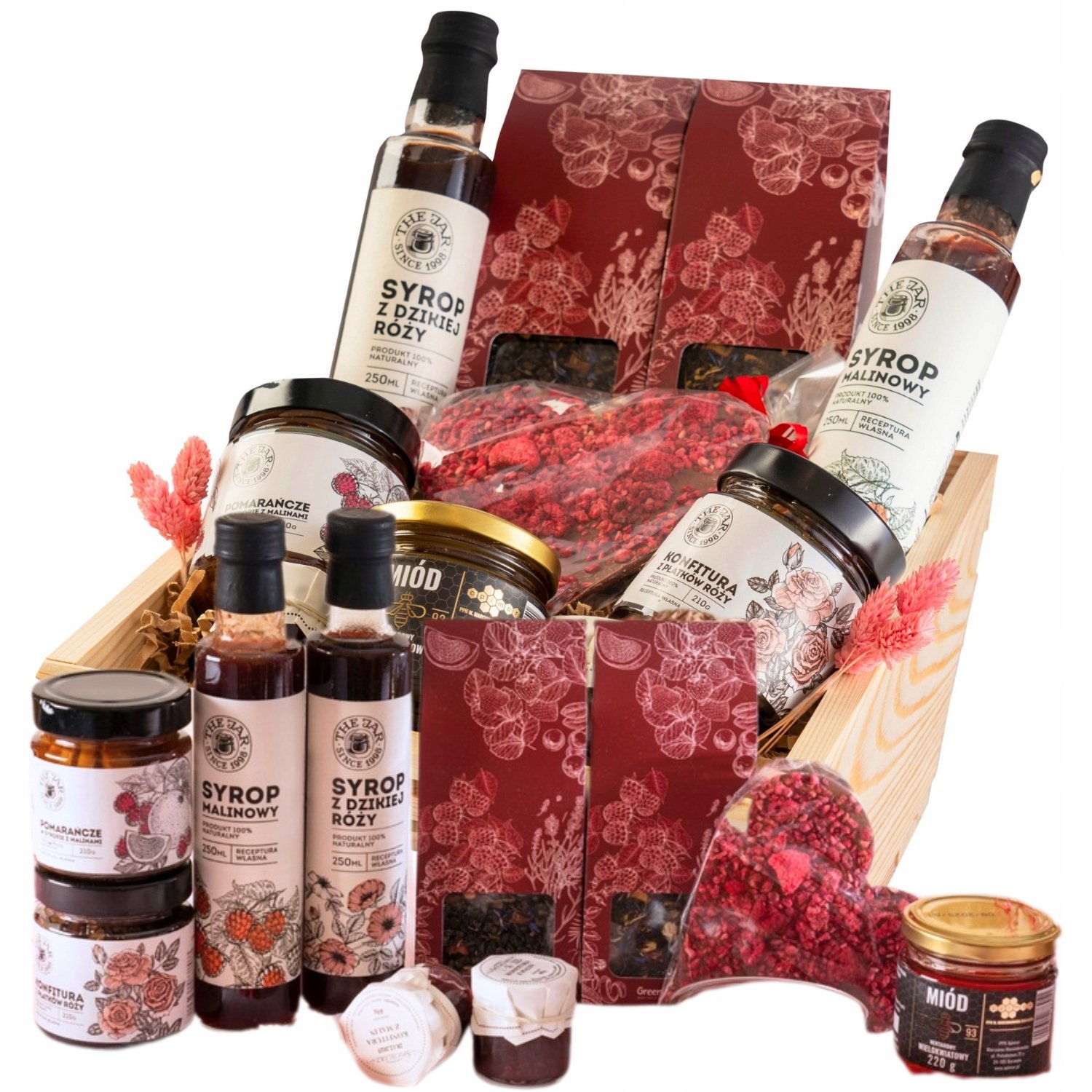 Skrzynka Prezentowa Naturalna Zestaw Herbat Syropy Miód Premium Urodziny