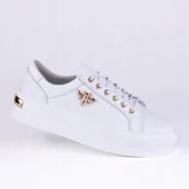 Półbuty damskie - Półbuty damskie sportowe GOODIN GD-XF-139 skóra aplikacja białe 39 - miniaturka - grafika 1