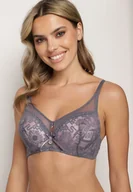 Biustonosze - Fioletowo-Różowy Biustonosz Typu Full Cup z Koronkowym Zdobieniem Ravisella - miniaturka - grafika 1