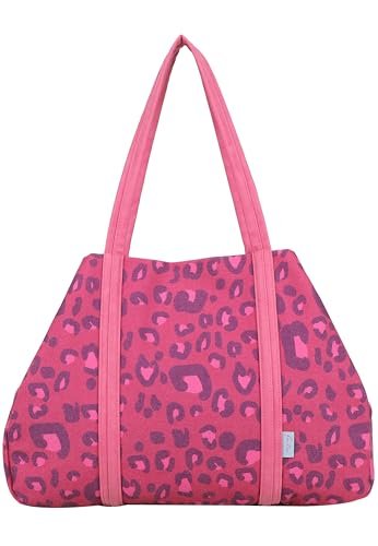 Fritzi Simply Shopper Leo Canvas damska torebka na zakupy, festiwal, miasto, wegańska, nadruk w panterkę, zamek błyskawiczny, 29 x 44 x 16 cm – różowa, oliwkowa, beżowa, Rosa