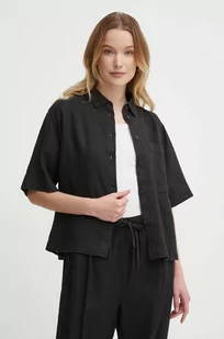 Tommy Hilfiger koszula lniana kolor czarny relaxed z kołnierzykiem klasycznym WW0WW41392 - Koszule damskie - miniaturka - grafika 1