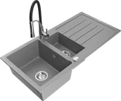 Zlewozmywaki z baterią - Mexen Andres zlewozmywak granitowy 1,5-komorowy z ociekaczem i baterią kuchenną Aster, szary - 6515-71-73450-07 - miniaturka - grafika 1