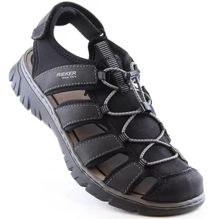 Sandały męskie - Sandały komfortowe męskie zabudowane czarne Rieker 26770-00 - grafika 1