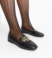 Mokasyny damskie - Czarne mokasyny ze złotą ozdobą Bergeron-40 - miniaturka - grafika 1