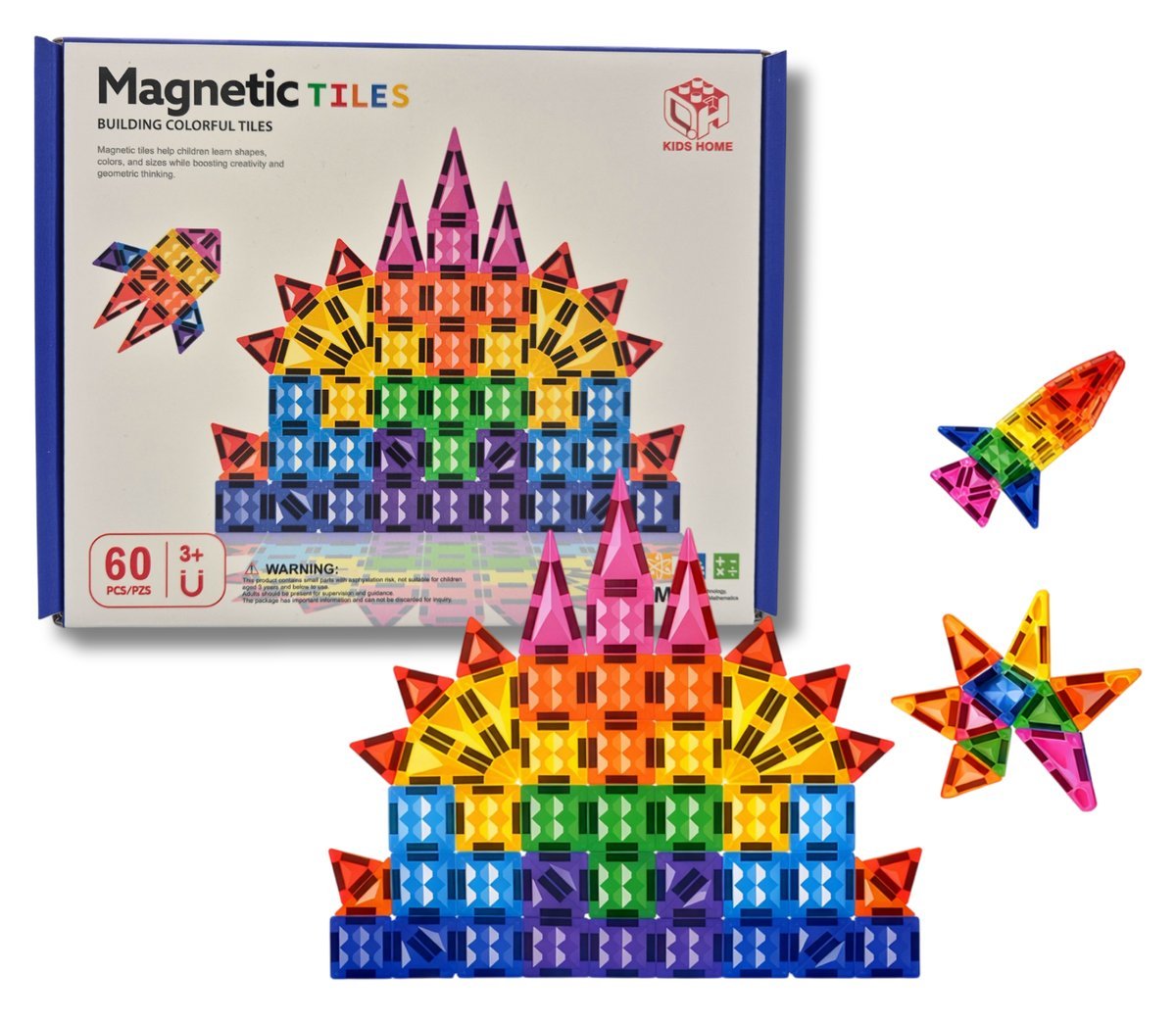 Klocki Magnetyczne Konstrukcyjne 3D Magnetic Tiles 60 el.