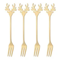 Widelce - Widelczyk do ciasta z reniferem 4 sztuki złoty - miniaturka - grafika 1