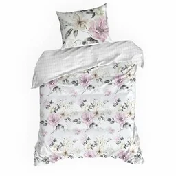 Eurofirany Pościel satynowa 140x200 Spring 31 biała różowa kwiaty NEW24 - Pościel - miniaturka - grafika 1