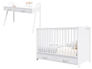 Łóżeczko dziecięce i Biurko białe 2w1 Luna 120x60 - Łóżeczka i kojce - miniaturka - grafika 1