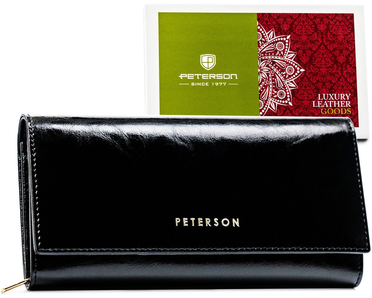 Portfel damski skórzany Peterson elegancki na karty pojemna portmonetka, czarny