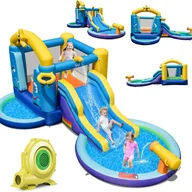 Place zabaw - Dmuchany zamek z dmuchawą i zjeżdżalnią, park wodny z 2 basenami, armata, kosz do koszykówki, dla dzieci na podwórko, park, 490 x 290 x 220 cm - miniaturka - grafika 1