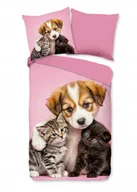 Pościel dla dzieci - Pościel piesek kotki 135x200 koteczki różowa dla dziecka dwustronna - miniaturka - grafika 1