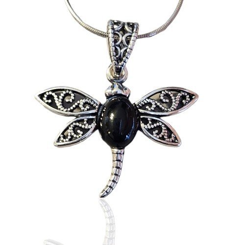 ankabizuteria.pl Zawieszka srebrna WAŻKA oksydowana z bursztynem