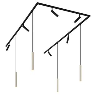 QAZQA Nowoczesny system oświetleniowy szynowy z 6 reflektorami i 4 lampami wiszącymi, beżowy z czarnym, 1-fazowy - Slimline Uzzy Keno - Lampy sufitowe - miniaturka - grafika 1