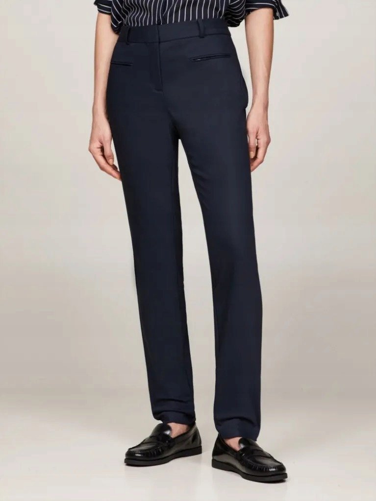 TOMMY HILFIGER GRANATOWE ELEGANCKIE SPODNIE CYGARETKI WYSOKI STAN 34 FTA
