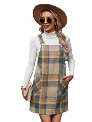 SHEIN SUKIENKA PROSTA BRĄZOWA W KRATKĘ 38 ŁLK