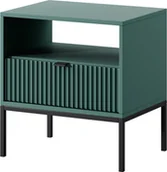 Szafki nocne - BETTSO szafka nocna z szufladami ryflowany front uchwyt czarny glamour stolik nocny NOVA Zielony na czarnej nodze - miniaturka - grafika 1
