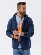 Bluzy męskie - Bluza męska rozpinana hoodie z nadrukami - granatowa V3 B1423 - miniaturka - grafika 1