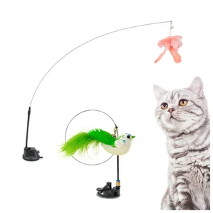 Zabawka Dla Kota Wędka Mysz Myszka Z Piórkami Dzwoneczek 95Cm - Zabawki dla kotów - miniaturka - grafika 1