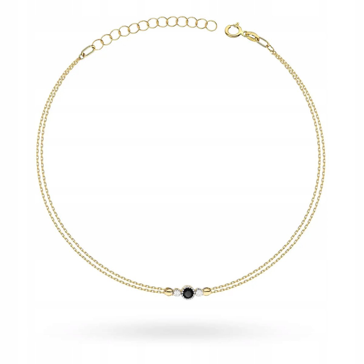 Złota bransoletka 585 z czarnym diamentem 0,12ct efektowna błyszcząca 14kt
