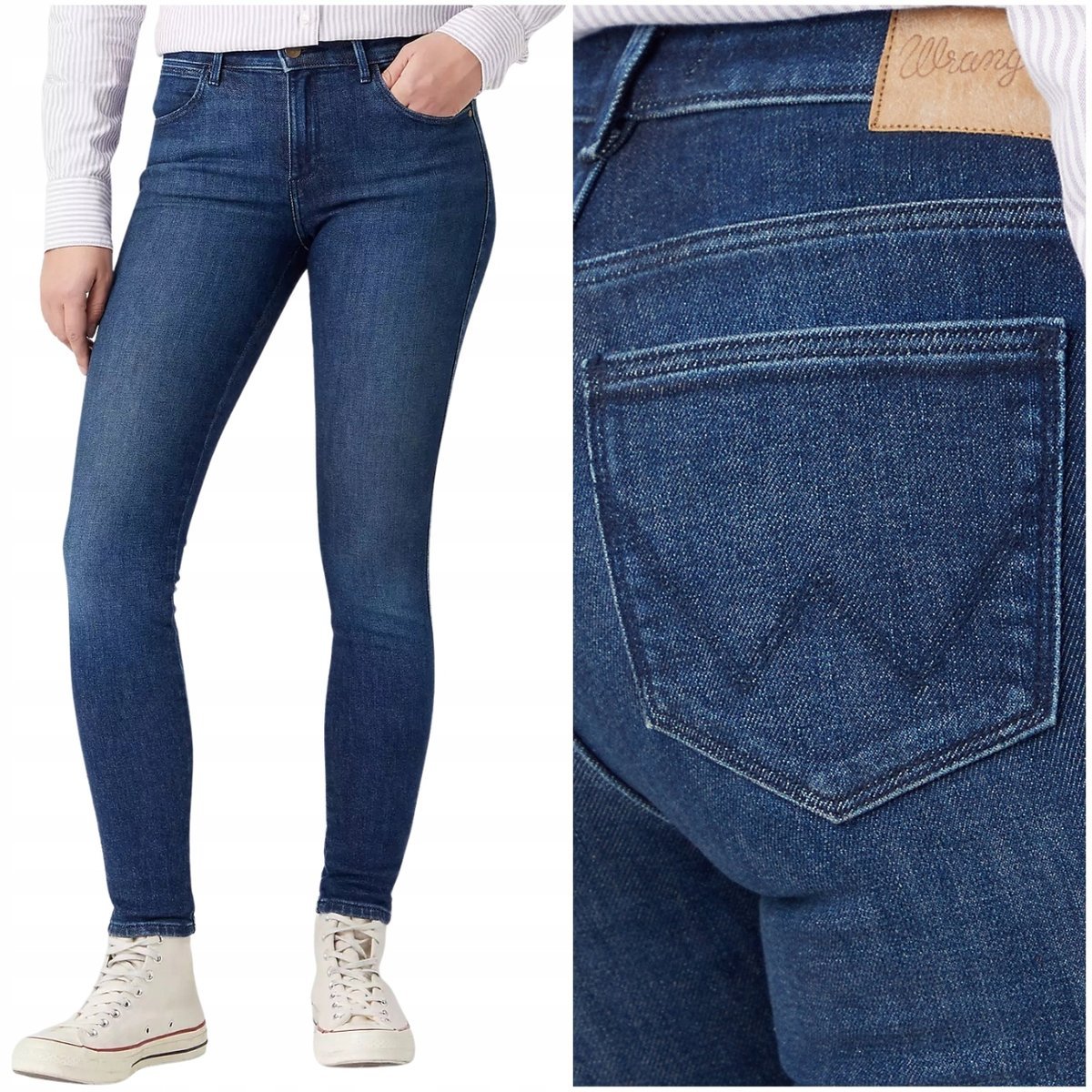 Wrangler SKINNY Footloose granatowe damskie spodnie jeansowe rurki W27 L34