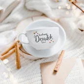 Filiżanki - Filiżanka 250 ml ze spodkiem - Kochany dziadek z imieniem ZŁOTE SERCE - miniaturka - grafika 1