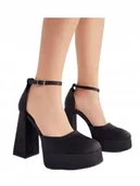 Czółenka - Czółenka Damskie Czarne na Obcasie Casual 40 Łsx - miniaturka - grafika 1