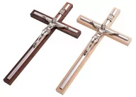 Ikony i obrazy sakralne - Krzyż drewniany ze srebrną listwą 26cm - miniaturka - grafika 1