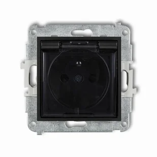 Gniazdo bryzgoszczelne Karlik Icon 12IGPB-1zdp z uziemieniem 2P+Z klapka dymna, przesłony torów prądowych czarny mat - Gniazdka elektryczne - miniaturka - grafika 1