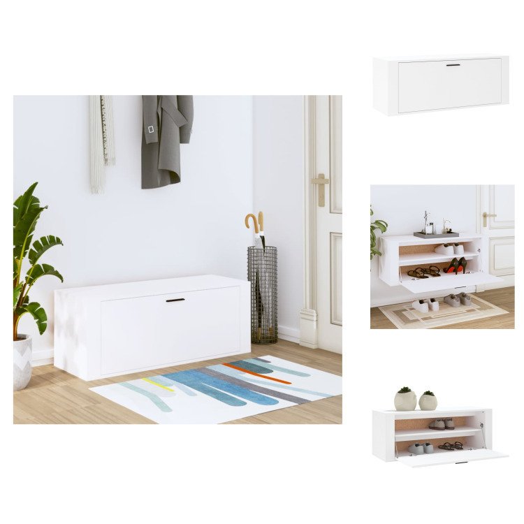 vidaXL Ścienna szafka na buty biała 100x35x38 cm materiał drewnopochodny - Półki i szafki na buty