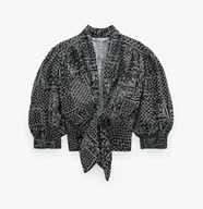 Bluzki damskie - Bluzka damska Zara Cropped z bufiastymi rękawami wiązana XL - miniaturka - grafika 1