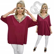 Bluzki damskie - ELEGANCKA TUNIKA WĘŻOWY POŁYSK luźna bluzka bawełna serek 50 52 5XL 3105 - miniaturka - grafika 1