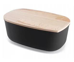 CHLEBAK POJEMNIK NA PIECZYWO Z DESKĄ BUKOWĄ CZARNY - Chlebaki - miniaturka - grafika 1