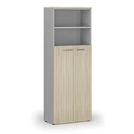 Szafy biurowe - Szafa biurowa kombinowana PRIMO GRAY, drzwi na 4 poziomach, 2128 x 800 x 420 mm, szary/dąb naturalny - miniaturka - grafika 1
