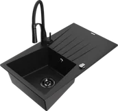 Zlewozmywaki z baterią - Mexen Cesar zlewozmywak granitowy 1-komorowy z ociekaczem i baterią kuchenną Aster, czarny - 6514-77-73450-70-B - miniaturka - grafika 1