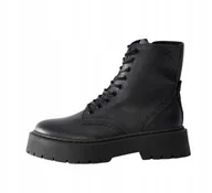 Botki damskie - STEVE MADDEN CZARNE BOTKI Z NADRUKIEM NA PODESZWIE I SKÓRZANE 37 4AA - miniaturka - grafika 1