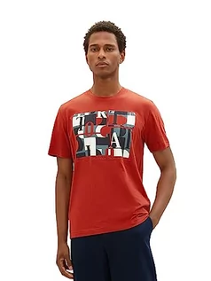 Koszulki męskie - TOM TAILOR Męski T-shirt z nadrukiem z bawełny, 14302-Velvet Red, 3XL - grafika 1