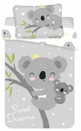 Jerry Fabrics Pościel bawełniana 100x135 Miś Koala gwiazdki 7554 biała szara dziecięca do łóżeczka Sweet Deams poszewka 40x60 - Pościel dla dzieci - miniaturka - grafika 1