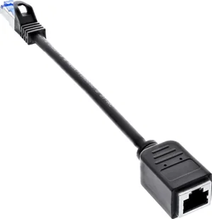 InLine InLine® Patch cord extension, RJ45 protector, S/FTP PiMf, Cat.6A, halogen-free, copper, black, 0.2m - Patchcordy - miniaturka - grafika 1