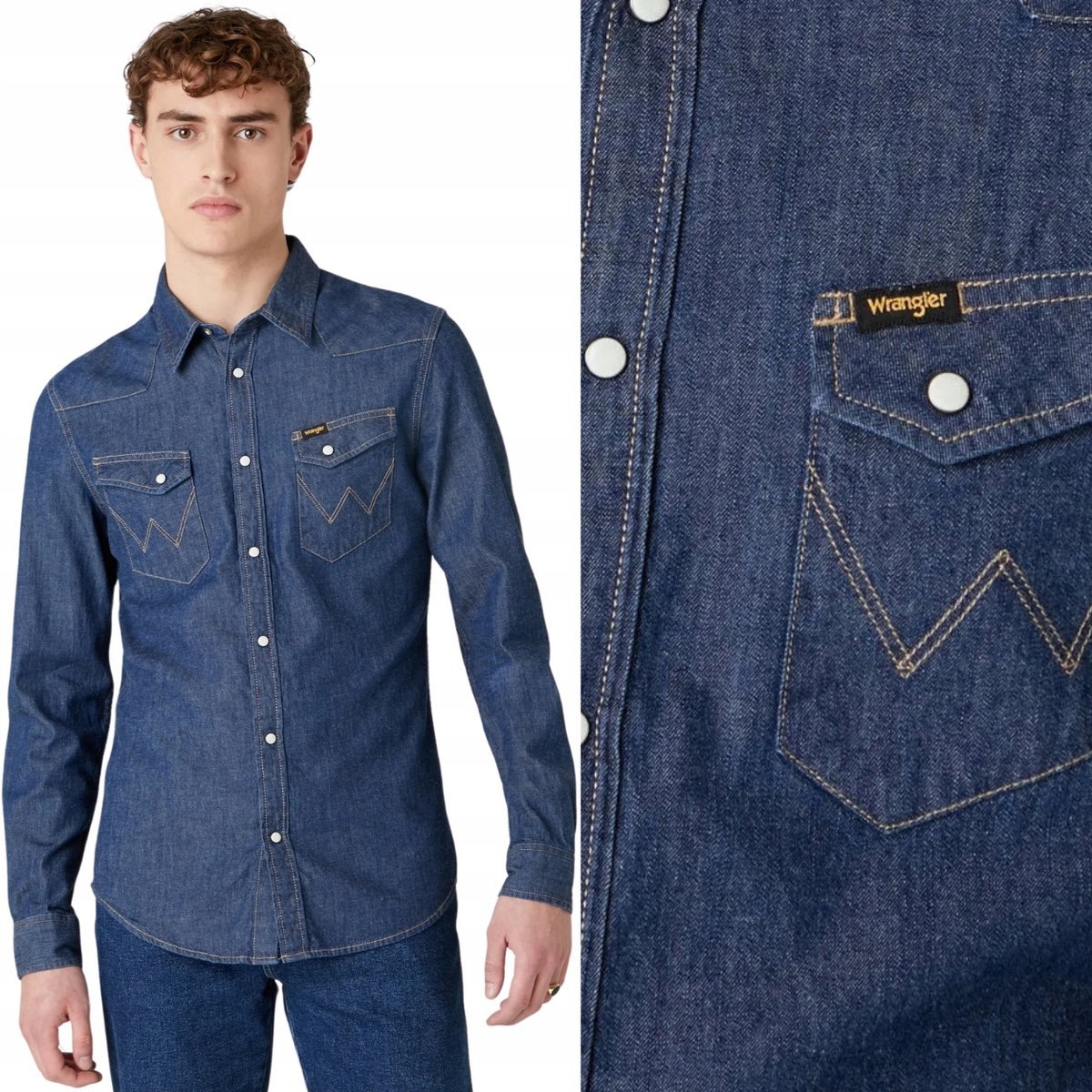 Wrangler WESTERN SHIRT Dark Stone DOPASOWANA KOSZULA JEANSOWA SLIM FIT XXL