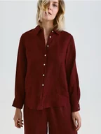 Koszule damskie - Reserved - Lniana koszula - bordowy - miniaturka - grafika 1