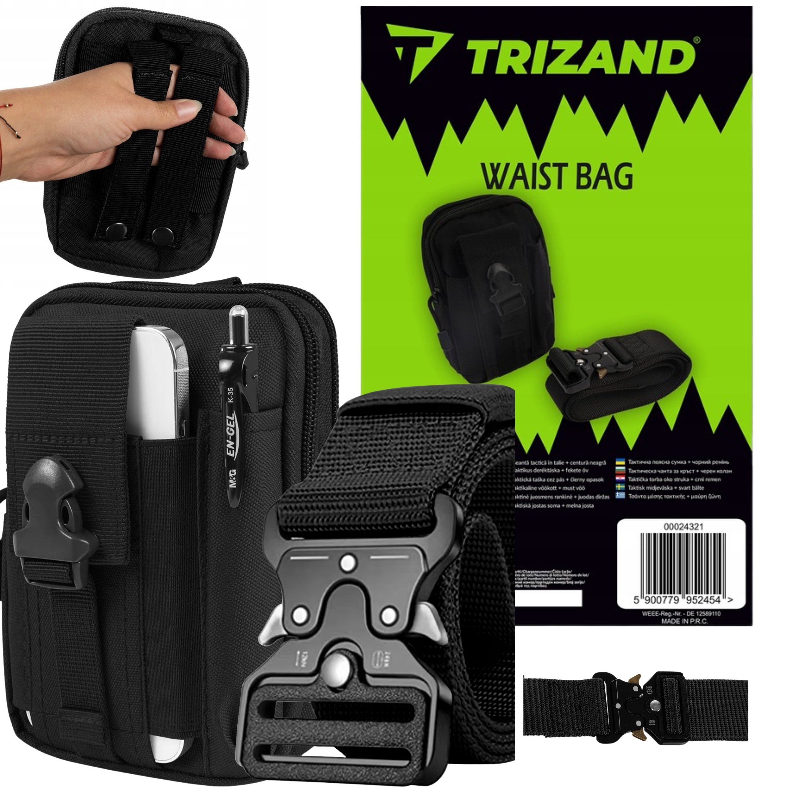 Saszetka Nerka Pas Taktyczny Czarna Militarna Kieszeń Męska Survivalowa