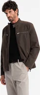 Kurtki męskie - Kurtka męska Ombre Męska kurtka biker w stylu retro ze stójką brązowa V1 OM-JAFL-0197 L - miniaturka - grafika 1