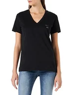 Koszulki i topy damskie - Armani Exchange Damska koszulka z dekoltem w serek, z logo z przodu, czarna, średnia - miniaturka - grafika 1