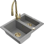 Zlewozmywaki z baterią - Mexen Carlos zlewozmywak granitowy 1,5-komorowy z baterią kuchenną Savita, szary - 6518-71-672601-50 - miniaturka - grafika 1