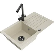 Zlewozmywaki z baterią - Mexen Pablo zlewozmywak granitowy 1-komorowy z ociekaczem i baterią kuchenną Duero, beżowy - miniaturka - grafika 1