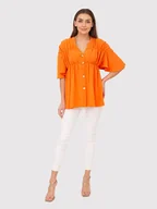 Body - Pomarańczowa koszula z dekoltem w serek zapinana na guziki TA591 ORANGE - miniaturka - grafika 1