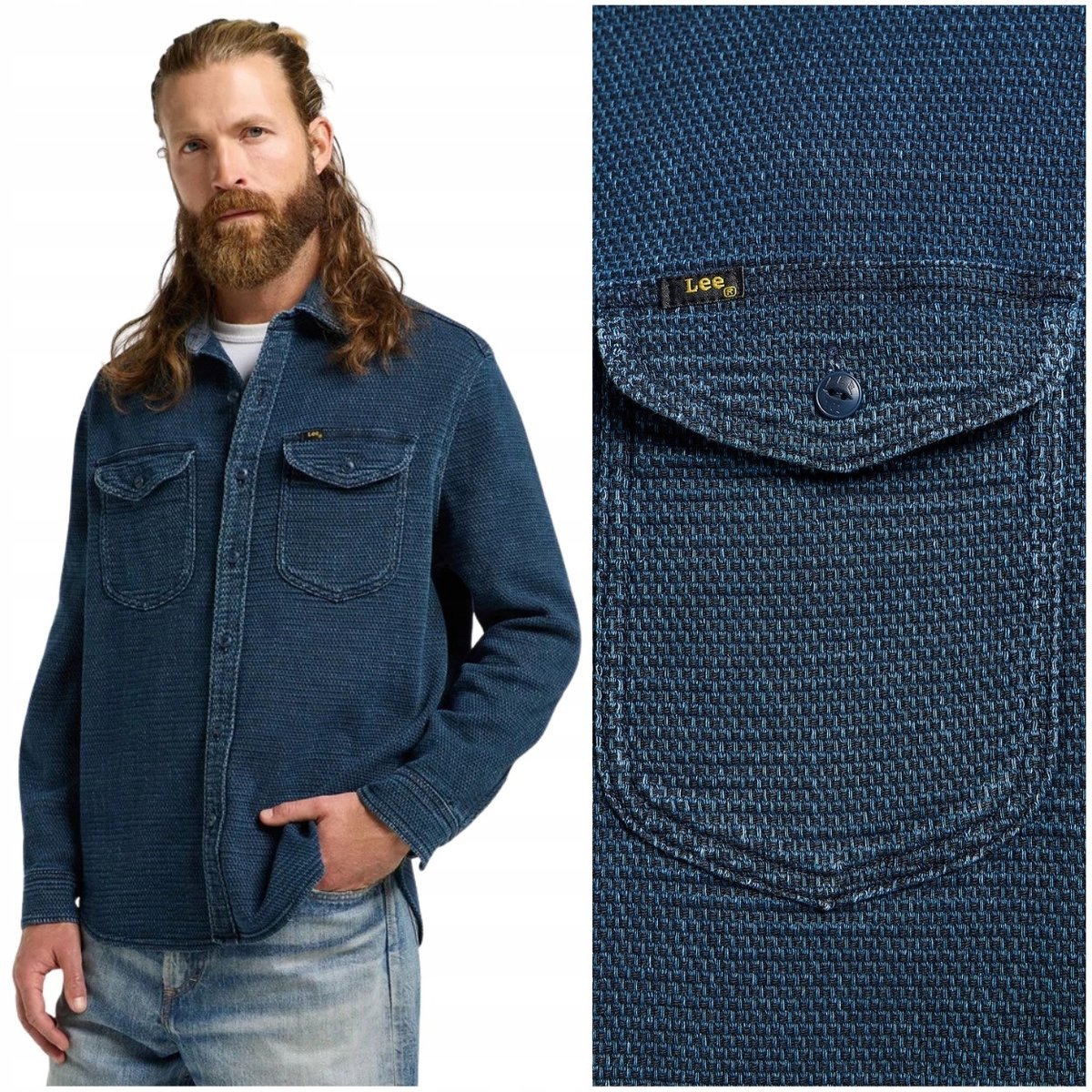 Lee 101 70s Shirt Dark Wash premium Japan luźna koszula jeansowa S