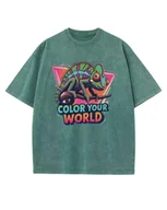 Koszulki i topy damskie - Koszulka oversize efekt sprania Kolorowy Kameleon ciemnozielony XL - miniaturka - grafika 1