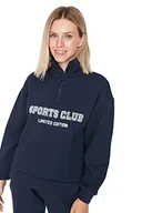 Bluzy damskie - TRENDYOL Damska bluza turtleneck with slogan regular, granatowy, M - miniaturka - grafika 1