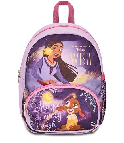 Disney Mały plecak przedszkolny, WISH, fioletowy - boczne kieszenie na butelkę, kieszeń przednia, plecak przedszkolny dla dziewczynek - plecak szkolny dla dzieci - księżniczki Disney, Wielokolorowy,
